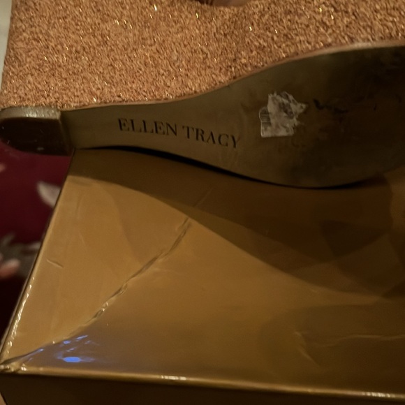 Ellen Tracy EB-Law Glitter Wedge Leather Sandals in Saddle Color Sz 7 1/2 - Picture 12 of 14